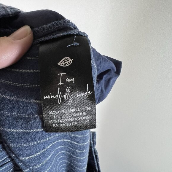 Nic+Zoe Pants Womens 8 Blue striped Wide Leg Organic Linen Beach Vacation Office - Picture 9 of 10